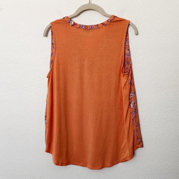 [Papermoon] Orange Floral Print Sleeveless Chiffon Blouse Work Top Size Medium M - Picture 2 of 10
